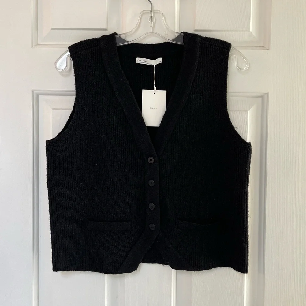 NWT Oak + Fort Button Down Vest Cardigan Black S - Picture 5 of 15